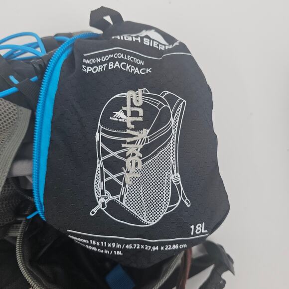 High Sierra for Leed's Pack-N-Go Sport Backpack Black & Gray Hiking Gorpcore 18L - Picture 8 of 12
